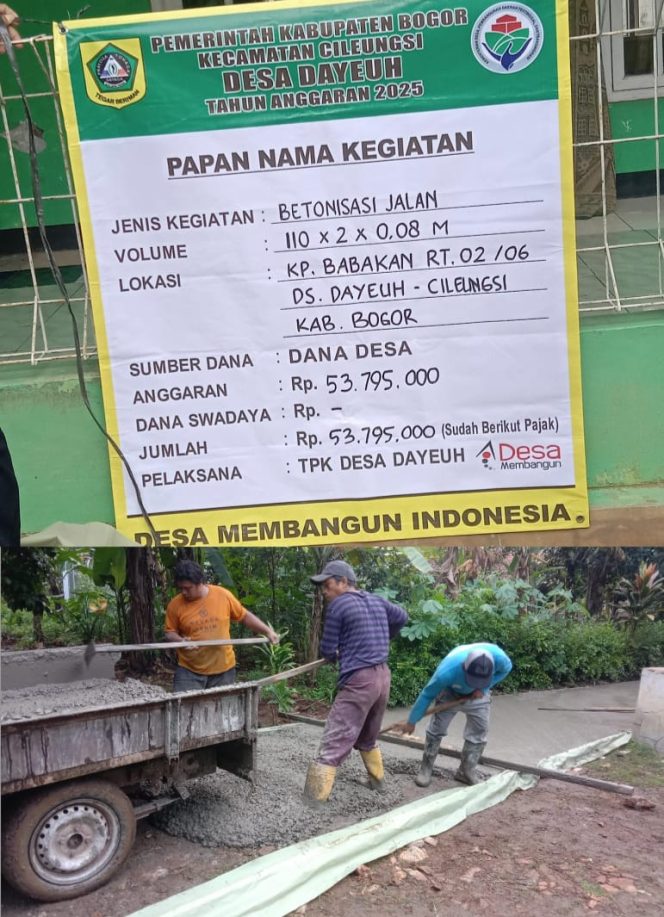 
 Pemdes Dayeuh Realisasikan Betonisasi Jalan Gang Desa Bersumber dari Dana Desa Tahun Anggaran 2025