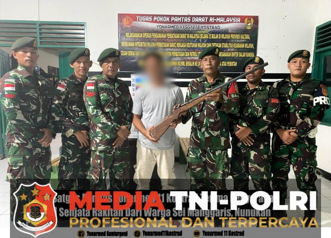 
 Satgas Pamtas Yonarmed 11 Kostrad Terima Penyerahan Senjata Rakitan dari Warga Sei Manggaris, Nunukan