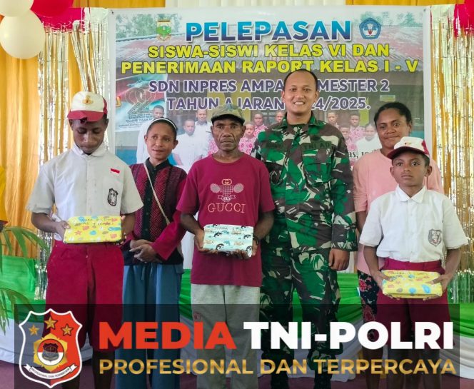 
					Satgas Yonif 131/Brajasakti Hadiri Kelulusan SD Inpres Ampas, Wujud Kepedulian di Tanah Papua